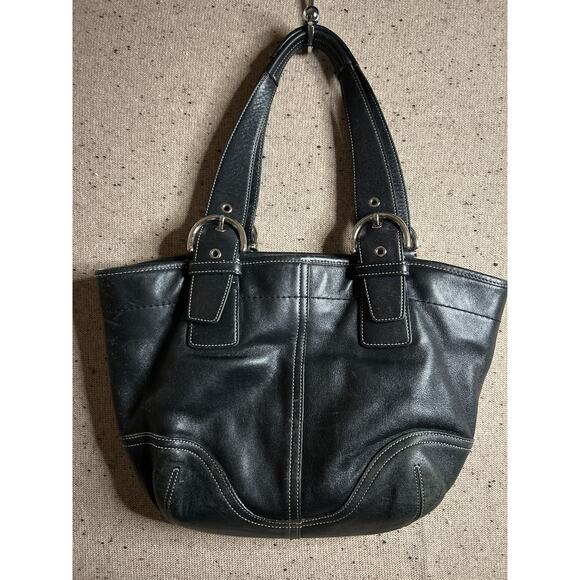 Vintage Y2K Coach Soho Buckle Shoulder Bag Black Leather Tote Purse 9544 - Picture 1 of 9